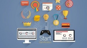 Gamification in business- Design elements and icons with rewards and achievement badges-  Flat style. Vector
